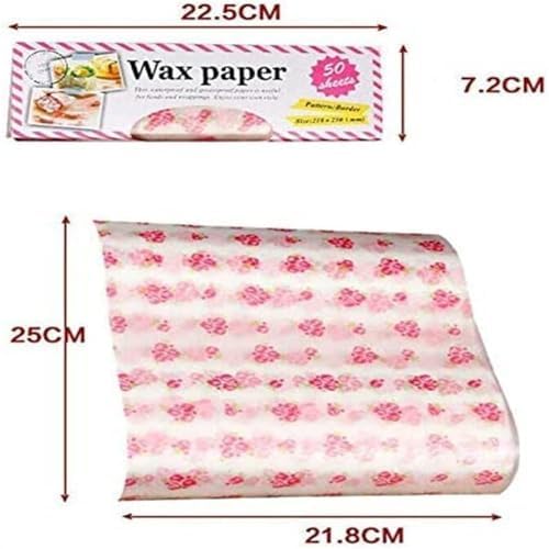 Balmumu Kağıt Levhaları, 50 Adet Gül Desenli Tek Kullanımlık Gıda Paketleme Kağıdı, Mangal ve Piknikler İçin Yağ Geçirmez