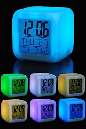 7 Renk Değiştiren Alarmlı Termometreli Masa Saati Gece Lambası Dijital Küp Saat