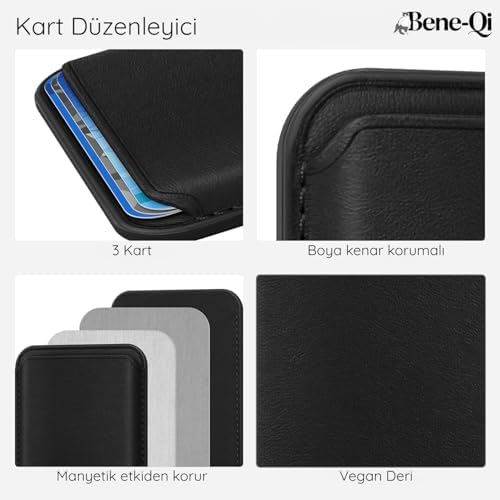 - MagSafe Cüzdan ve 17/16/15/14/13/12 Serisi Pro/Pro Max/Plus/Air Uyumlu, Güçlü Manyetik Vegan Deri Kartlık –
