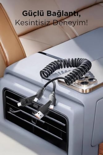 4'ü 1 Arada Şarj Kablosu, ile Uyumlu, Type-C ve Lightning Bağlantılı, 65W Hızlı Şarj Özellikli, 1.5 Metre Akordeon Tasarımlı, 480 Mbps Veri Aktarımı