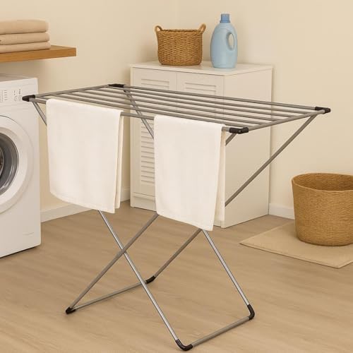 Gri Katlanabilir Çamaşır Kurutmalığı – Kompakt ve Dayanıklı Metal Gövdeli Kurutma Askısı | Banyo, Balkon, Teras ve Bahçe Kullanımı için Uygun