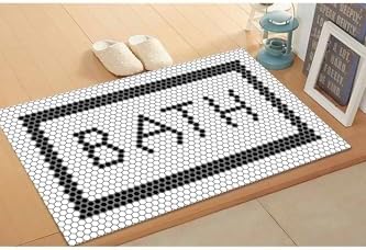siyah beyaz bath yazılı yıkanabilir banyo paspası beyaz 40 x 60
