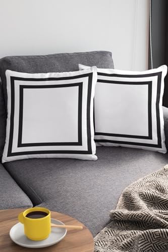 43X43Cm Tay Tüyü Dokuma Premium Kumaş Çift Taraflı Kırlent Yastık Kılıfı Modern Çerçeveli Krl321