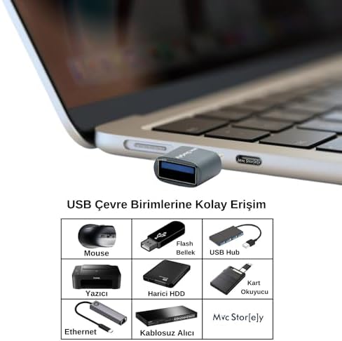 USB-C Type-C Adaptör USB 3.0 Dönüştürücü 5Gbps Veri Aktarım  Pro Air iPad Pro ve USB-C Laptop Uyumlu Tak Çalıştır Gri