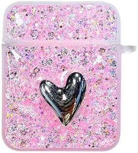 AirPods 1. Nesil / 2. Nesil için Kılıf Glitter Shiny Pembe [AirPods 1/2 ile Uyumlu Kılıf - Pembe]