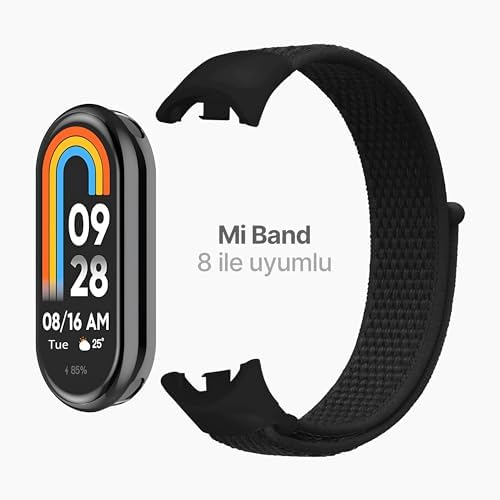 Mi Band 10/9/8 İle Uyumlu Hafif ve Bileği Rahatsız Etmeyen Bilek Ölçüsüne Göre Ayarlanabilen Cırt Cırtlı Tasarım Kaliteli Hasır Örme Kumaş Kordon