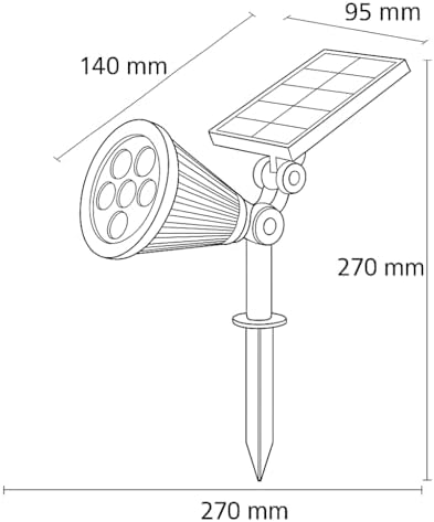7W Solar LED Bahçe Armatürü 6400K Beyaz Işık – Güneş Enerjili Kazıklı & Duvar Montajlı Çim Aydınlatma Lambası – 7 LED, IP65, 90 Lümen, 140x270x95 mm