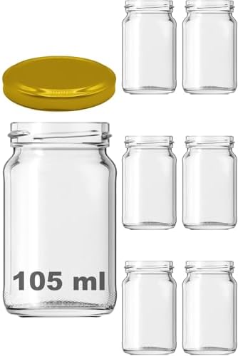 6 Adet 105 ml Cam Kavanoz, Metal Kapaklı, Şeffaf Konserve Kavanozu, 6 Adet