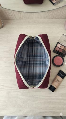 Lüks Bordo Kapitone Desenli Makyaj ve Kozmetik Çantası