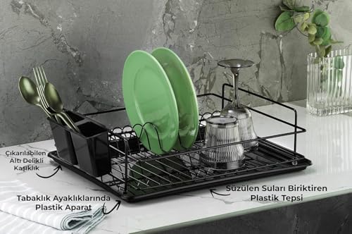 Banyo Ömür Boyu Paslanmaz Siyah Bulaşıklık Bulaşık Süzgeci Tek Katlı Tabaklık Termo Plastik Kaplama