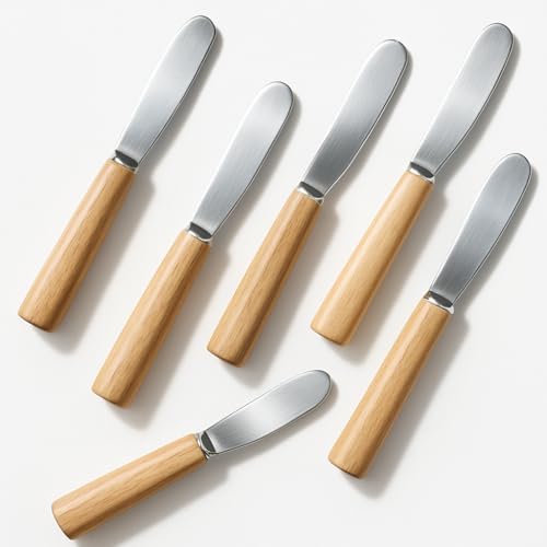 6 adet paslanmaz çelik tereyağı bıçağı, yemek bıçağı, ahşap saplı bıçak, kahvaltıı, tereyağı serpme bıçağı,peynir, pasta, ekmek, tatlı için