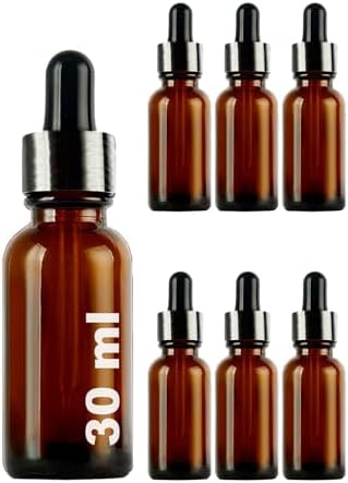 30 ml Metal Kapaklı Damlalık Dropper Şişesi Serum 30 cc Cam Şişe 6 Adet (Siyah Kapak, /Kahverengi)