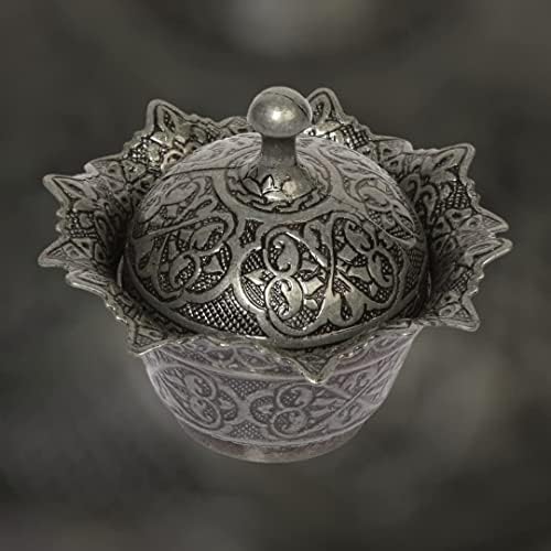 Kapaklı Metal Şekerlik – Osmanlı Motifli Gültaş Küçük Sunum Kasesi, Çikolata ve Lokum Kabı – Kahve Sunumları İçin Dekoratif Şekerlik (Siyah)