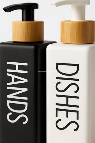 Bulaşık Deterjanlık ve Sabunluk Seti Bambu Tepsili Şık İkili Set Siyah Beyaz Modern Tasarım Kompozit Malzemeli Mutfak Tezgah Üstü Organizer (Dikdörtgen)