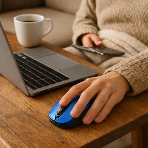 2.4 GHz Kablosuz Mouse | USB Alıcılı, 1600 DPI Yüksek Hassasiyet | Sessiz Tıklama, Ergonomik Tasarım | Laptop ve Masaüstü Uyumlu - Mavi