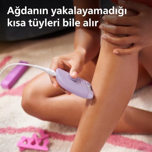 Epilasyon Cihazı, Taşınabilir Kompakt Tasarım, Hassas Bölge ve Masaj Başlığı, Yıkanabilir, 4 Haftaya Kadar Pürüzsüzlük, Lila Renk, BRE237/05