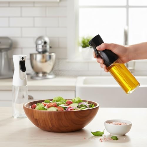 1 Adet Cam Sprey Yağlık, 225 ml Yağ ve Sirke Püskürtücü, Büyük Boy, Çok Amaçlı Mutfak Gereci, Airfryer İçin İdeal (Siyah & Beyaz) (SİYAH)