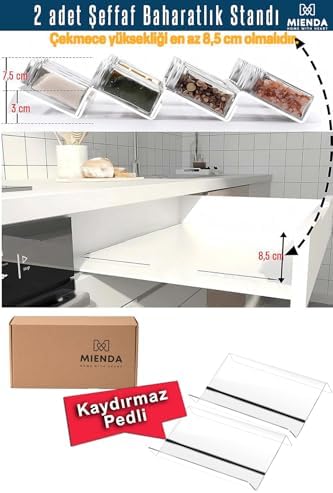 2 Adet Kaydırmaz Pedli Şeffaf Stand Baharatlık Standı Çekmece Içi Düzenleyici Mhydkplx2