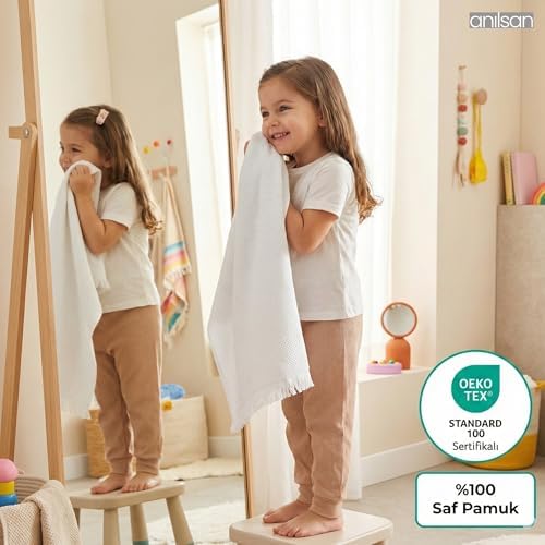 Anilsan 6'li Jelena El Havlusu Seti 50x90 cm - Yuzde 100 Pamuk Puskullu Havlu, Yumusak ve Emici, Otel Spa Banyo Mutfak Icin, Oeko-Tex Sertifikali, Turkiye Uretimi