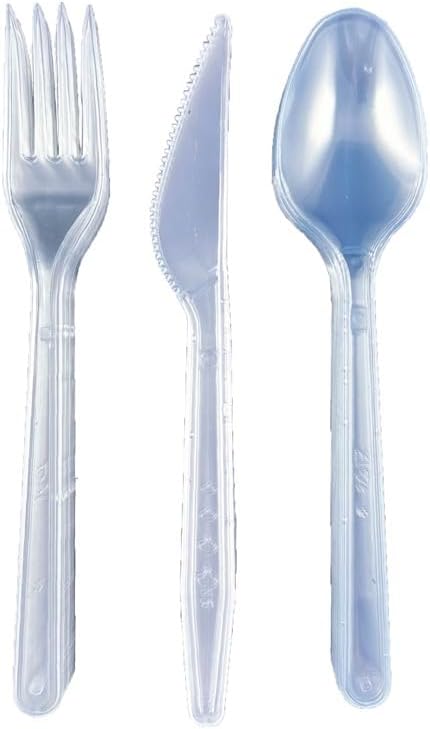 Sert Kalın Plastik Çatal - Bıçak - Kaşık - 1. Kalite Lüks Şeffaf Çatal-kaşık- Bıçak 3’lü Set
