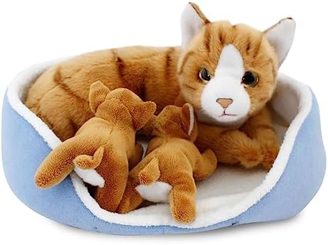 Animals Of The World Sepette Yavrulu Kedi Peluş Oyuncak, Sepet