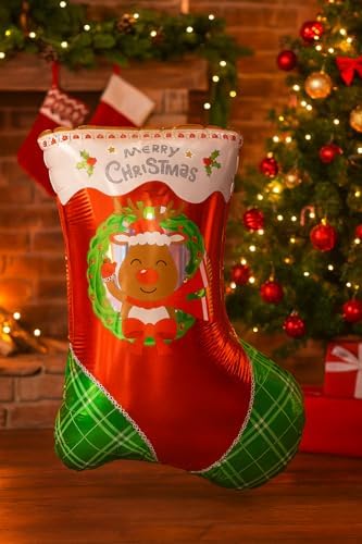 Yılbaşı Ağacı Süsü Şekerleri Yılbaşı Temalı Hediyeler Folyo Balonu 1 Adet Çorabı 60-43 cm