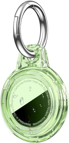 AirTag ile uyumlu Kılıf Koruyucu Anahtarlık, Sert Silikon Şeffaf Renkli Kılıf (Yeşil)