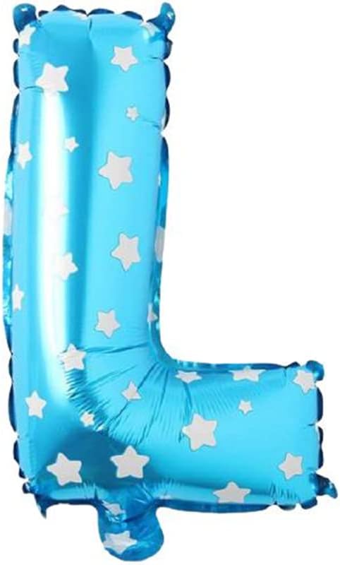 L Harfi 16 İnç Mavi Yıldızlı Renk Folyo Balon 36 CM (Mavi)