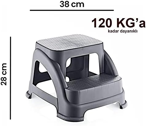 İki Basamaklı Kaymaz Tabure - 120 KG Taşıma Kapasiteli - Basamaklı Tabure - Sert Plastik