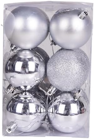 Yılbaşı Topu Simli Mat Parlak 12'li Set Gümüş 6 Cm.