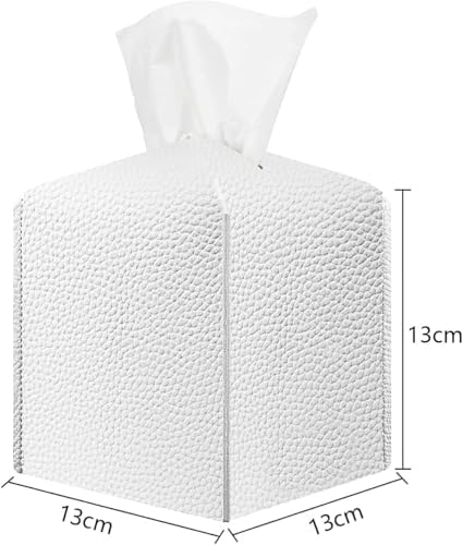 Taraklar, Kare Dekoratif PU Deri Mendil Kutusu Kapağı, Modern Mendil Kutusu ve Yüz Kağıdı Organizatörü, Banyo, Tuvalet Tezgahı, Komodin, Masa ve Araç Kullanımı için (Beyaz)