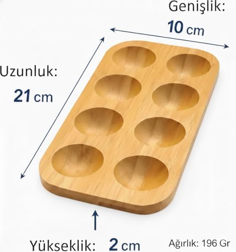 Bambu Yumurtalık 8 Gözlü, Suya Dayanıklı Pürüzsüz Yumurta Standı, Tezgah ve Dolap Kullanımı