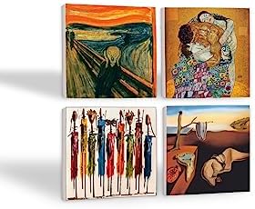 Salvador Dalí Belleğin Azmi, Çığlık, Yerli Kadınlar, Gustav Klimt Aile Kucaklama Taş Bardak Altlığı Seti - 4 Parça - Dekoratif, Rustik, 10x10 cm, Kaydırmaz Tabanlı SC579