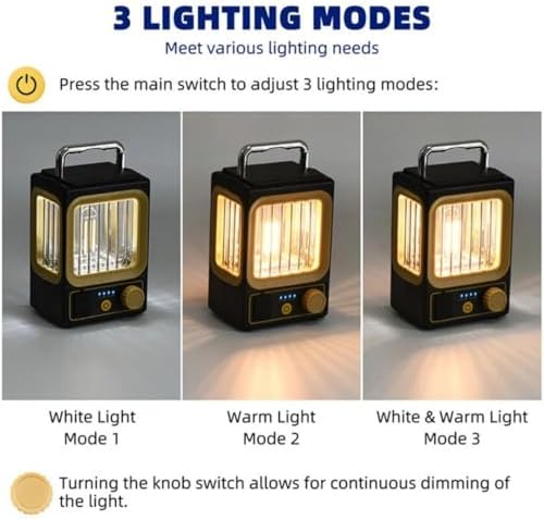 Kamp Lambası Feneri Dimmer LED Kamp Feneri Suya Dayanıklı 18.650 1.500 mAh Açık Yürüyüş için Kamp Işık Lambası Elektrik Kesintisi Acil Ev Arka Bahçe Verandası Balkon Teras