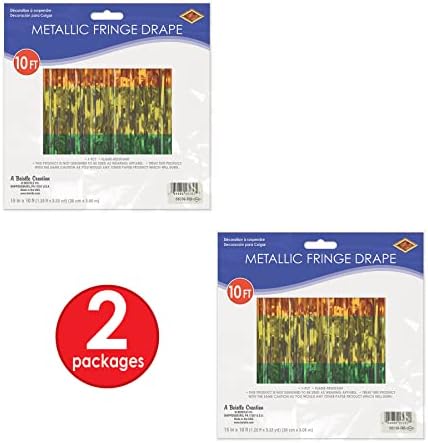 1 Kat Metalik Püsküllü Perde, 2 Parça, 38 cm x 10 ', Çok Renkli