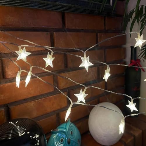 3 Metre 20 LED Yıldız Işık Zinciri – Dekoratif Pilli Beyaz Atmosfer Aydınlatma, Ev Oda Balkon Yılbaşı Parti Süsleme Işıkları