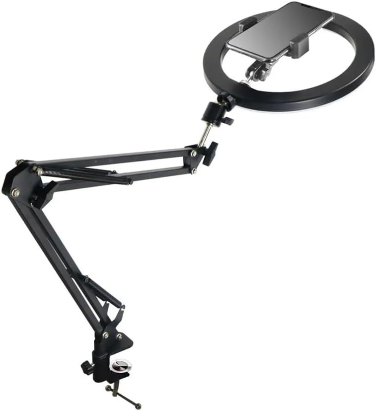 Kıskaçlı 10 inch Youtuber LED Işıklı Halka Telefon Tutuculu Yüksekliği ve Açısı Ayarlanabilir 10 inch 26 cm Selfie Yayıncı Makyaj Işığı Masa Kenarına Monte Edilebilir HLK-012A