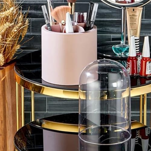 Bölmeli Makyaj Organizeri Şeffaf Kapaklı Büyük Fırça Organizeri Pembe