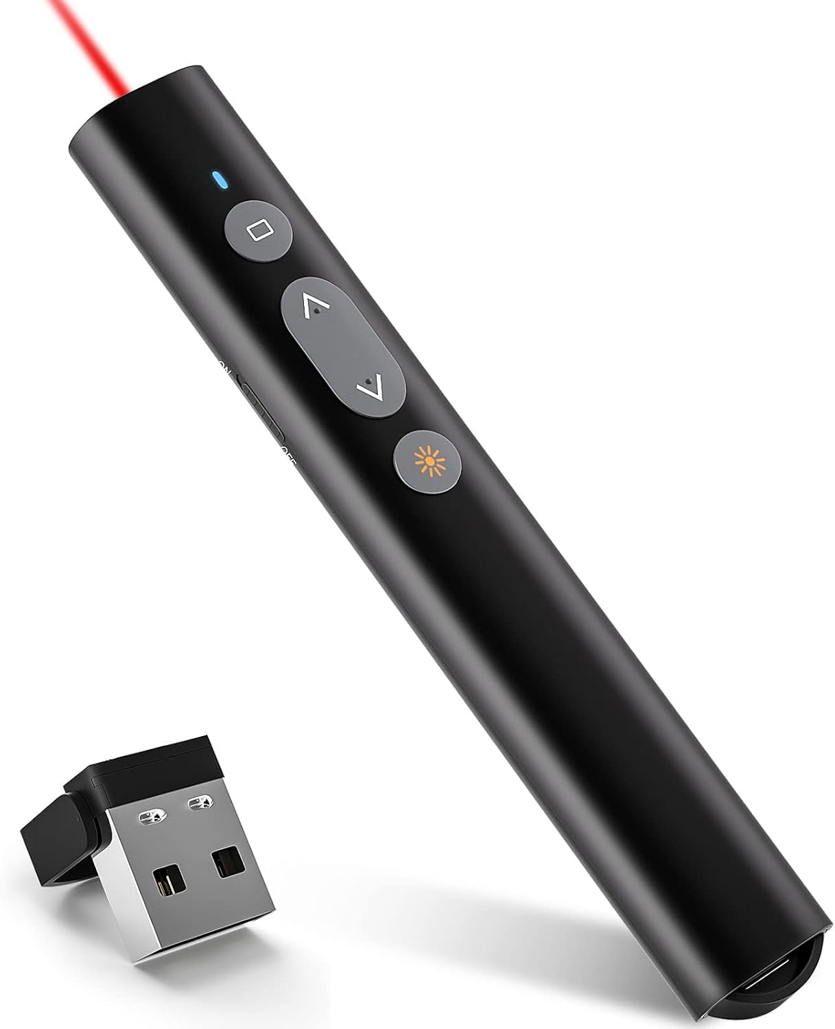 Kablosuz Sunum Kumandası 2.4GHz Pointer – 30m Kontrol Mesafesi, 200m Kırmızı Işık, USB Alıcılı, PowerPoint Slayt İleri Geri Kontrol, Windows Mac Uyumlu Presenter Kalem | Y-55