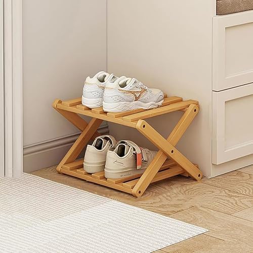 2 Katlı Katlanabilir Bambu Ayakkabı Rafı