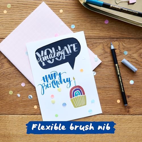 1340 metalik fırça uçlu keçeli kalem, 6 parlak renkli set, esnek fırça ucu