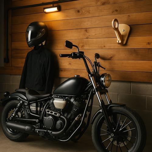 Devewood Ahşap Motosiklet Kask ve Mont Askısı, Duvar Tipi, Doğal Ahşap, Kontrplak
