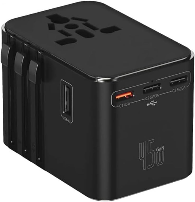 Seyahat Priz Dönüştürücü Adaptör, 45W Şarj Cihazı, 2x Usb Girişi, 3x Type-C Girişi, Uluslararası Güç Adaptörü, US, UK, EU, AU Evrensel Uyum