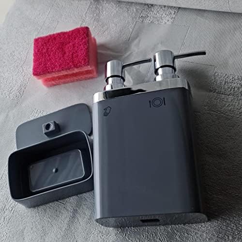 2'Li Sıvı Sabunluk, Süngerli, 0, 3lt ve 0, 6 lt Hacim, 12.5 x 13.5 x 22 cm, Gri (M-E10-07)