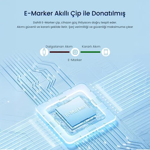 Veggieg 100W 5A E-Mark Çipli PD Type-C to Type-C Hızlı Şarj ve Data Kablosu 1.2 Metre