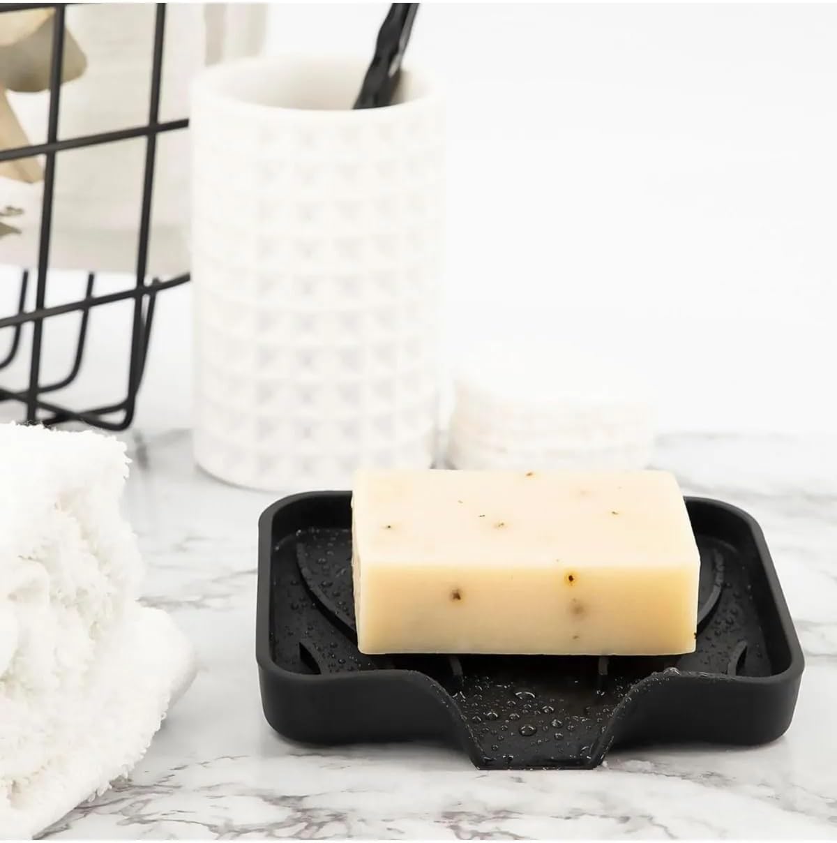 Silikon Mutfak, Banyo Su Giderli Vantuzlu Esnek Sabunluk SİYAH Renk