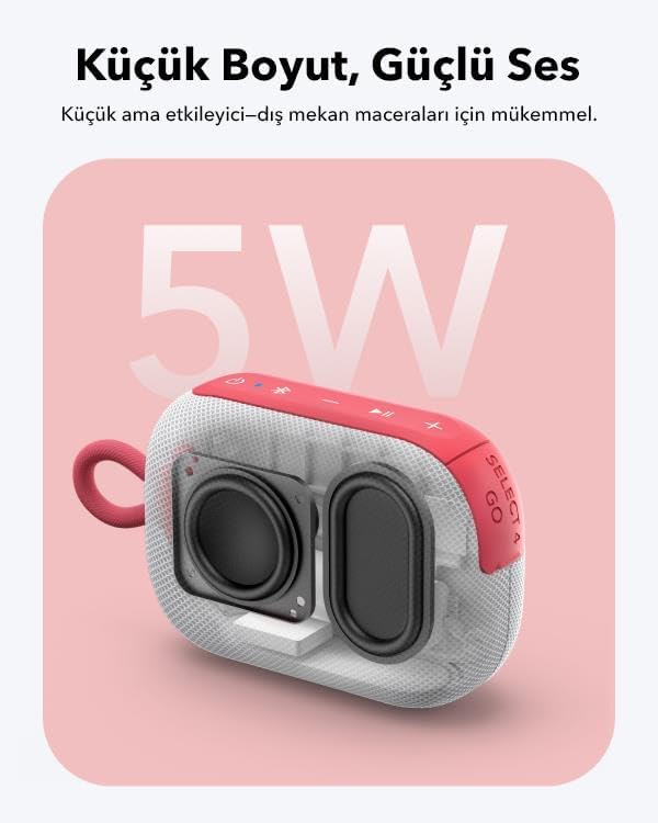 by Select 4 Go, 20 Saat Ultra oynatma süresi, 5W Güçlü Ses, IP67 Tam Koruma ve Yüzerlik, Hafiflik ve kayış tasarım, Taşıması kolay, Kablosuz Eşleştirme (TWS), Kırmızı Beyaz