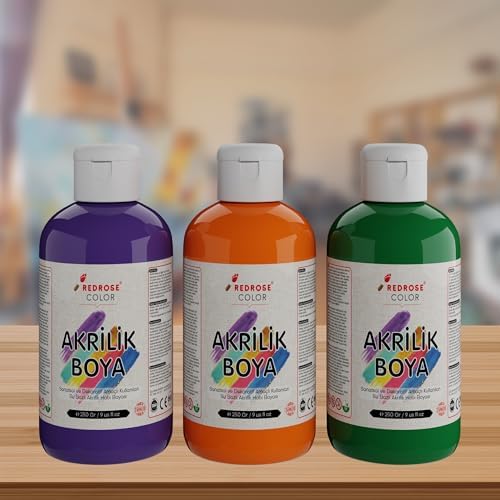 Yeşil-Mor-Turuncu Akrilik Boya 3'lü Set 3x250gr