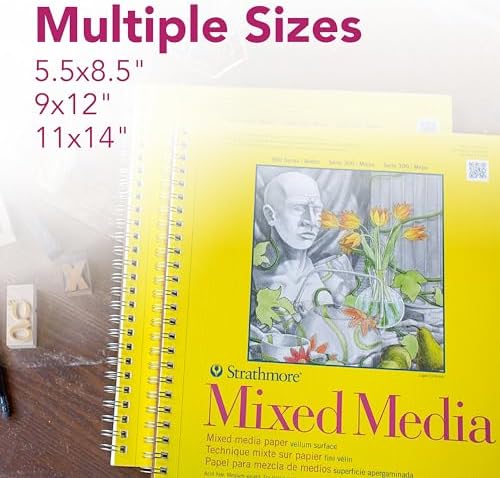 300 Serisi Karışık Ortam Kağıt Pedi, Yan Tel Ciltli, 11x14 inç, 40 Yaprak (117 lb/190 g) - Yetişkinler ve Öğrenciler için Sanatçı Kağıdı -, Guaj, Grafit, Mürekkep, Kalem, Marker