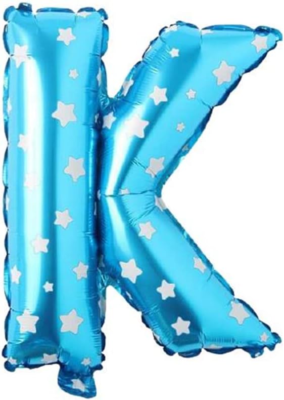 K Harfi 16 İnç Mavi Yıldızlı Renk Folyo Balon 36 CM (Mavi)